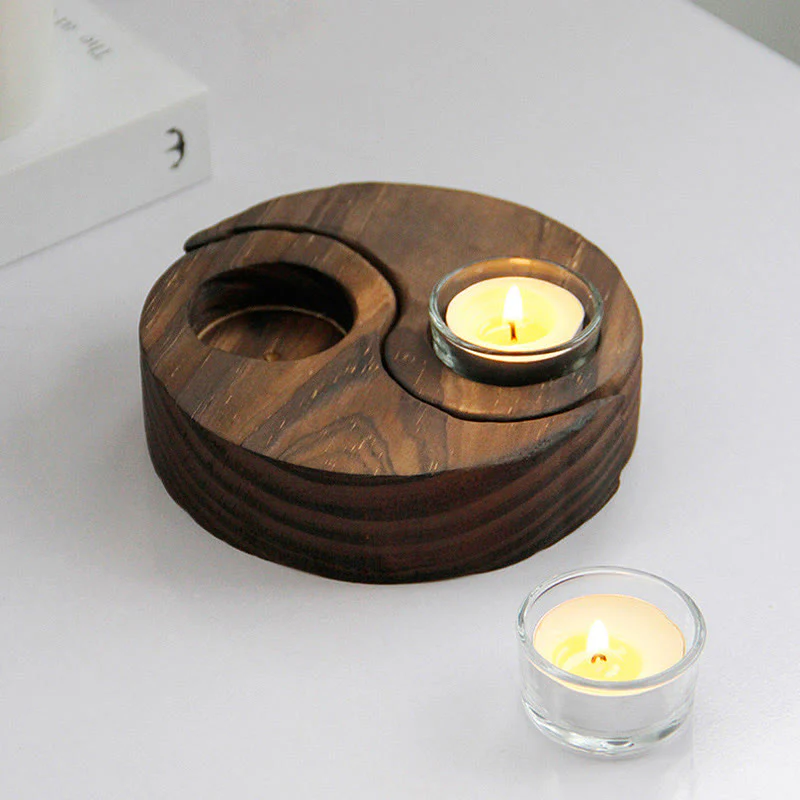 Buddha Stones Yin Yang Wood Candle Holder Meditation Rituals Use Items