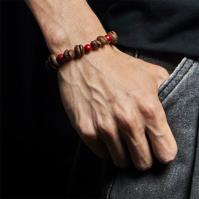 Buddha Stones Natural Coffee Beans Cinnabar Beads Bracelet