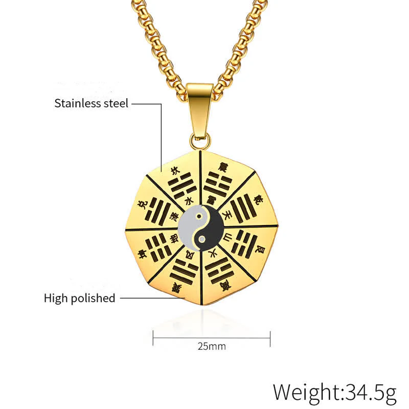Buddha Stones Bagua Yin Yang Titanium Steel Balance Necklace Pendant
