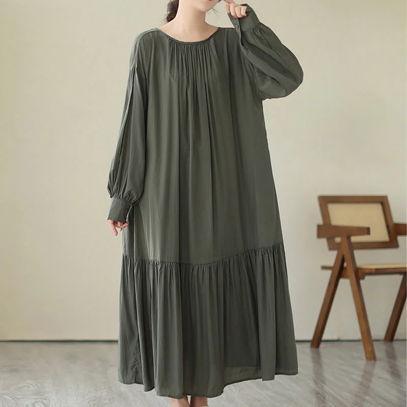 Buddha Stones Casual Plain Two-sided Style Dress Chiffon Midi Dress With Pockets