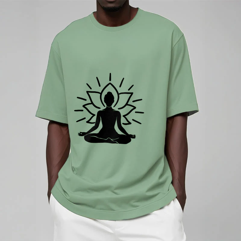 Buddha Stones Casual Meditative Figure Lotus Pattern Tee T-shirt