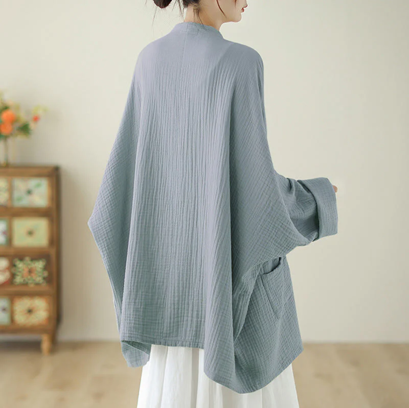 Buddha Stones Plain Long Sleeve Zen Meditation Cotton Linen Jacket With Pockets