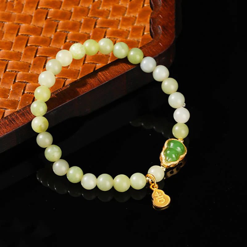 Buddha Stones Natural Jade Green Aventurine Gourd Fu Character Luck Bracelet