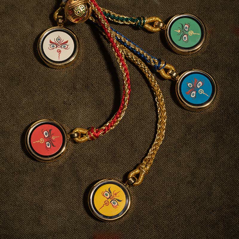 Buddha Stones Tibet Handmade Five God Of Wealth Thangka Protection Wall Car Hanging Decoration