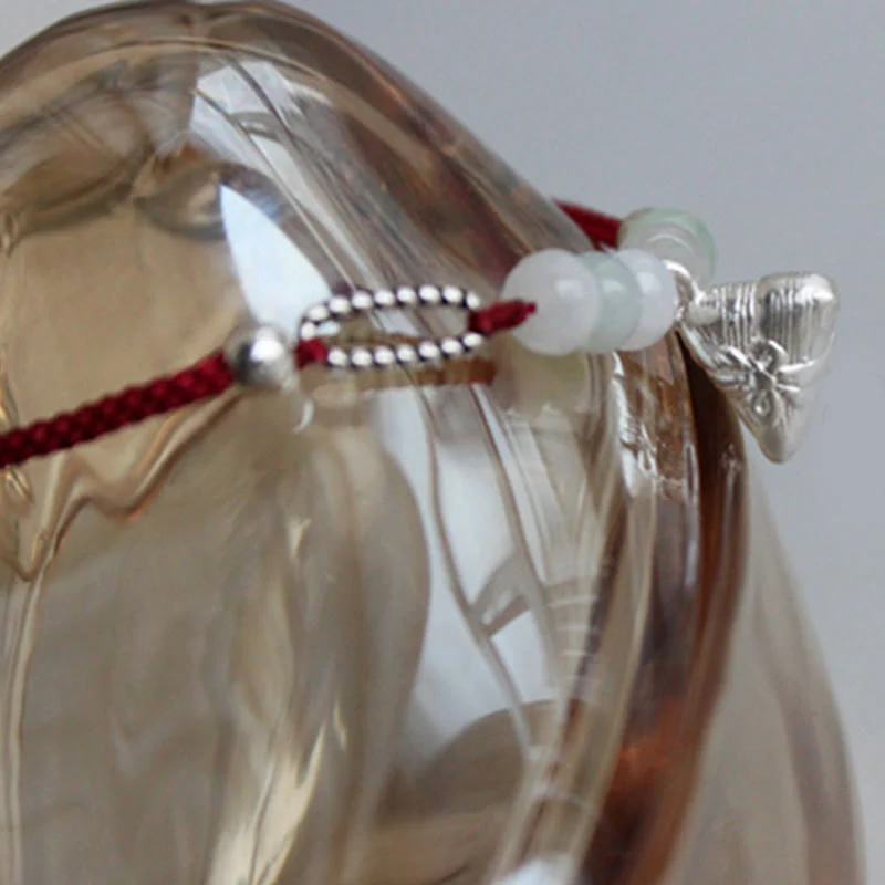 Buddha Stones 925 Sterling Silver Jade Red String Zongzi Charm Abundance Bracelet