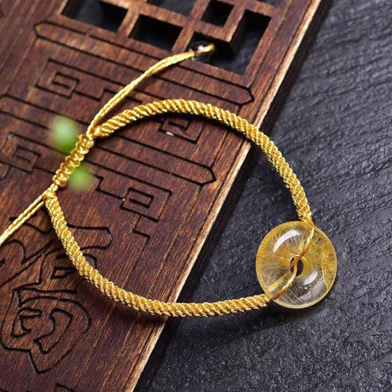 Buddha Stones Round Citrine Peace Buckle Happiness Braided Bracelet