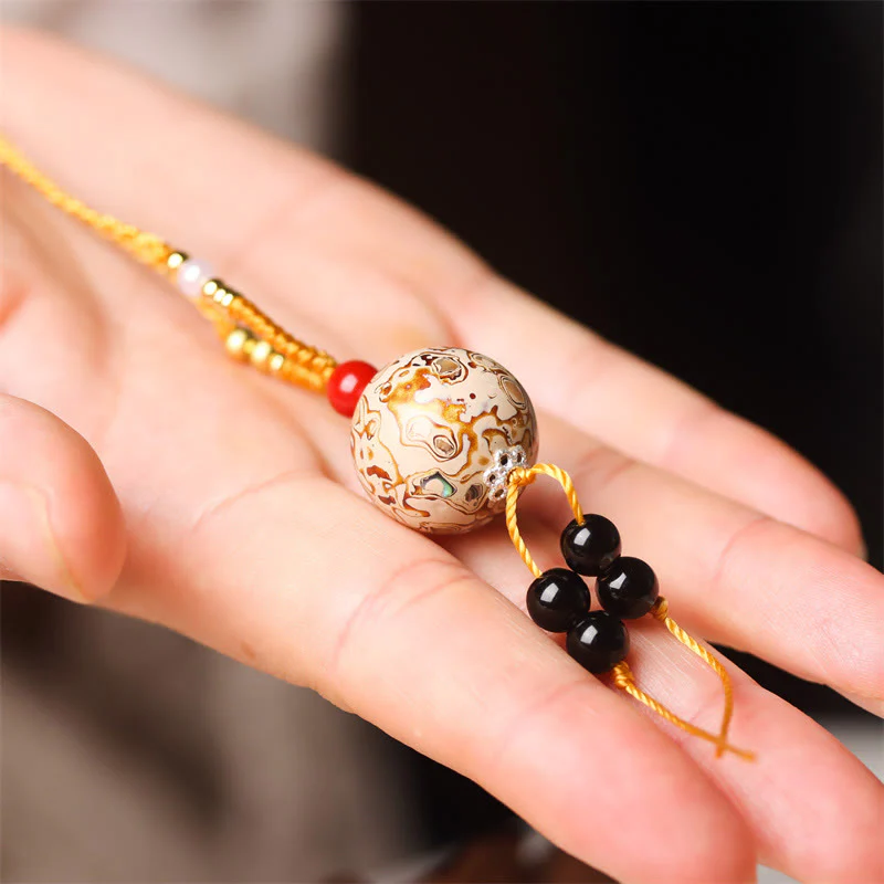 Buddha Stones Ebony Wood Venus Aurora Bead Lacquer Craft Peace Necklace Pendant