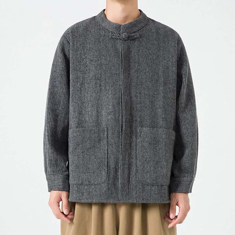 Buddha Stones Long Sleeve Frog-button Design Men's Cotton Jacket Shirt With Pockets