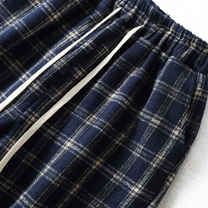 Buddha Stones Retro Plaid Pattern Women's Fleece-Lined Harem Cotton Pants With Pockets