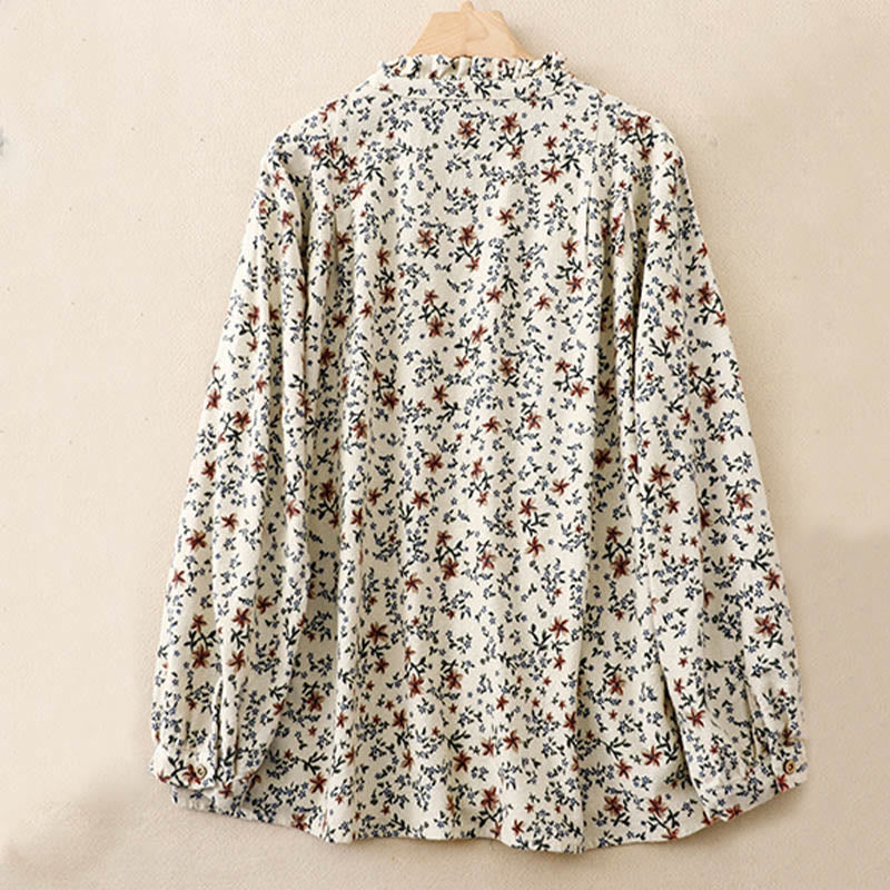 Buddha Stones Casual Florals Crew Neck Cotton Linen Women's Shirt