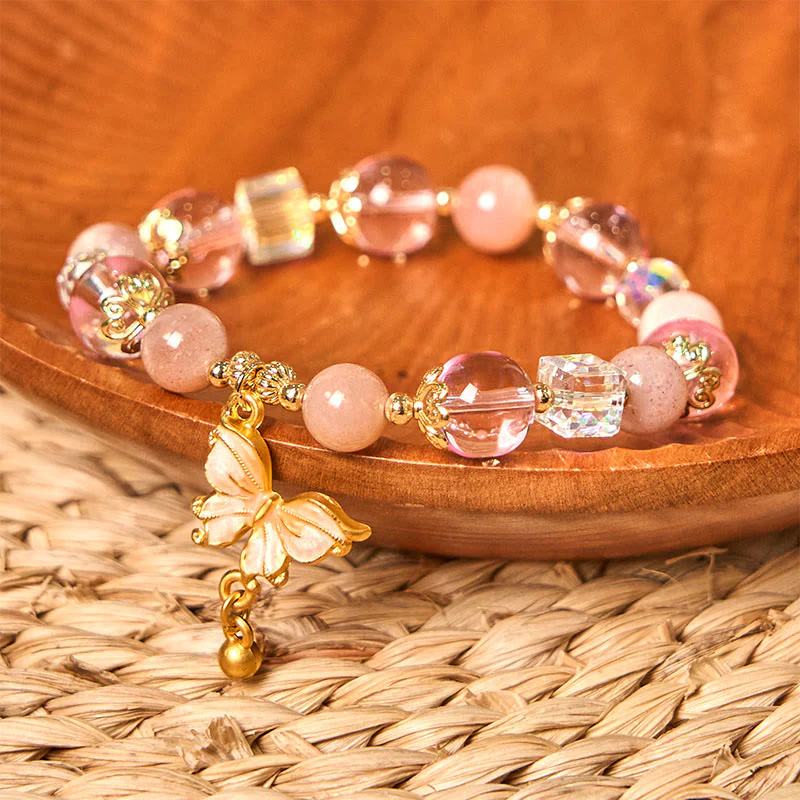 Buddha Stones Natural Amethyst Sun Stone Butterfly Peace Bracelet
