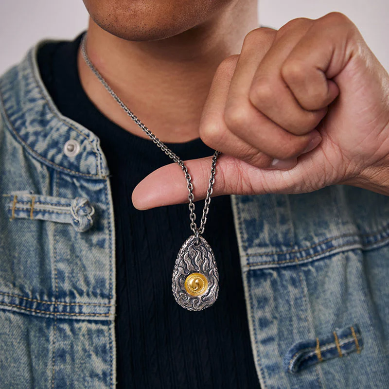 Buddha Stones 999 Sterling Silver 999 Gold Tai Chi Yin Yang Necklace Pendant