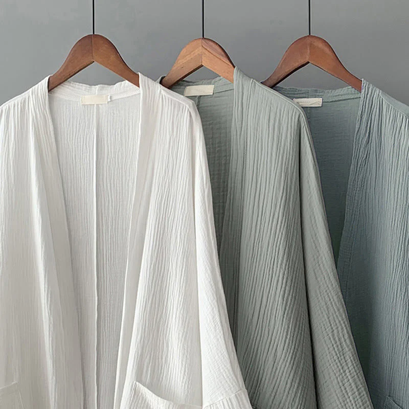 Buddha Stones Plain Long Sleeve Zen Meditation Cotton Linen Jacket With Pockets