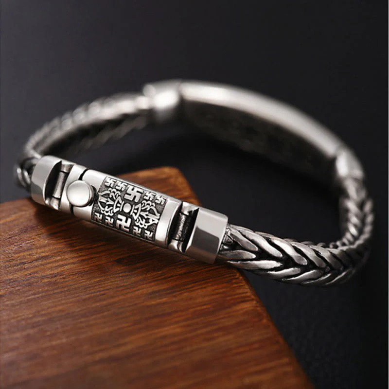 Buddha Stones Tibetan Copper Weave Om Mani Padme Hum Relief Vajra Peace Metal Bracelet