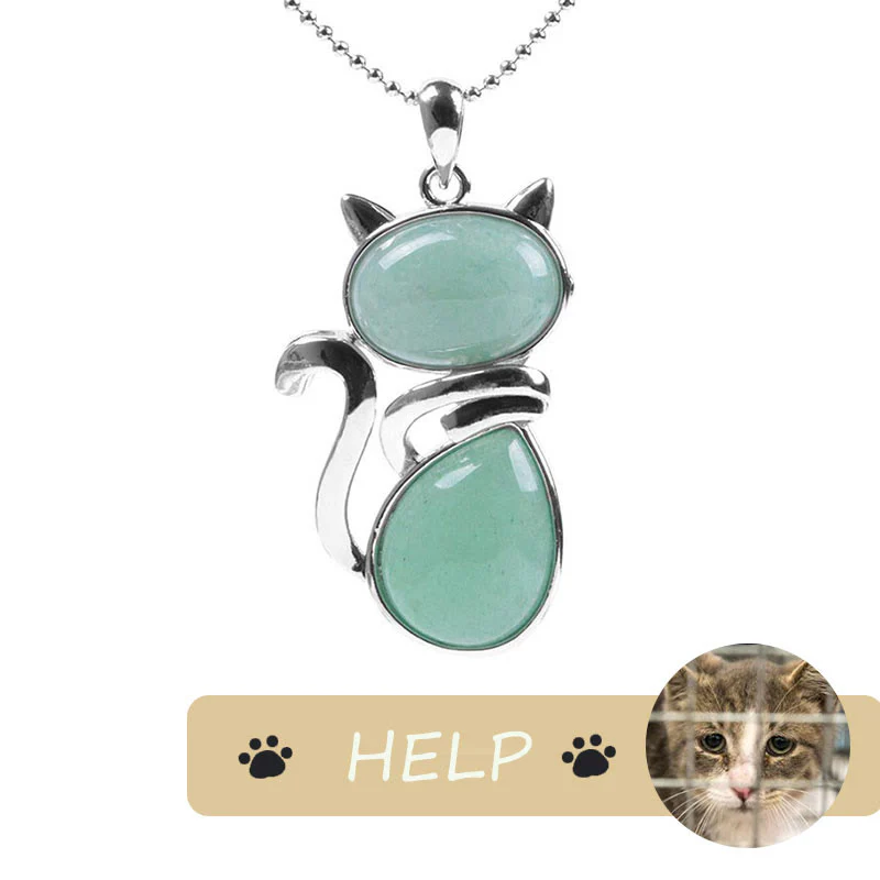 Save A Cat Cute Cat Pattern Natural Crystal Protection Cat-Loving Pendant Necklace