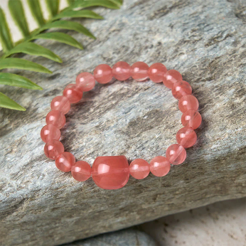 Buddha Stones Lovely Cat Head Red Agate Spiritual Beads Bracelet
