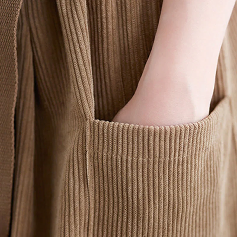 Buddha Stones Retro Women's Wide Leg 7-8 Length Corduroy Cotton Pants With Pockets Belt