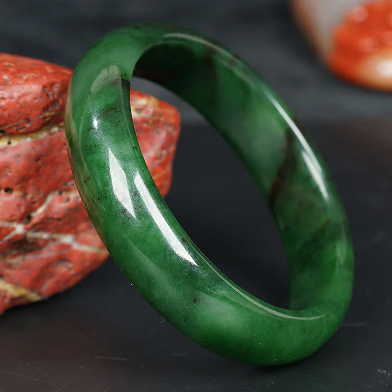 Buddha Stones Natural Hetian Cyan Jade Happiness Success Bracelet Bangle