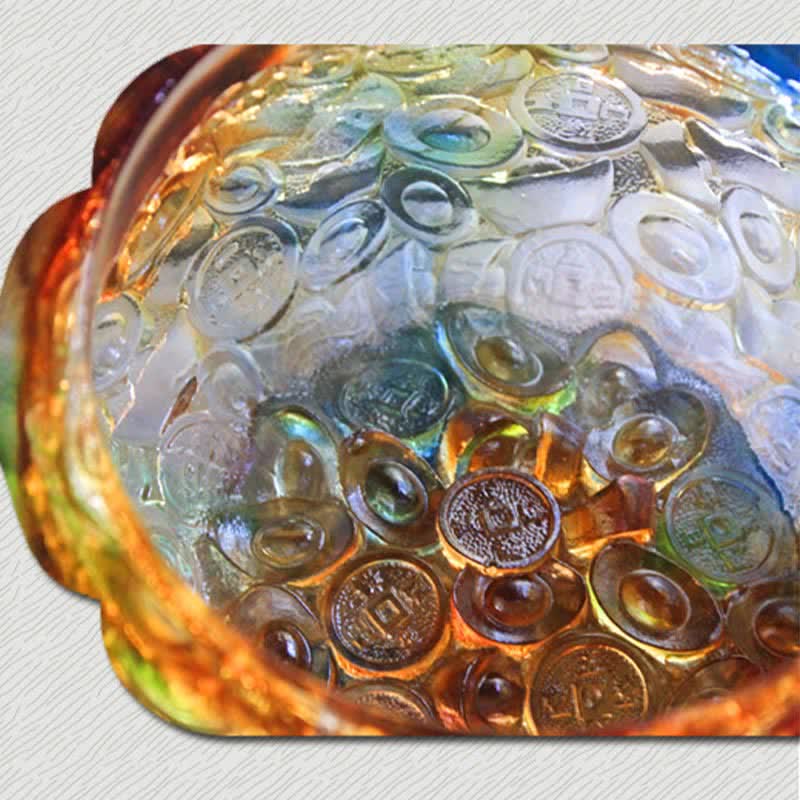 Buddha Stones Handmade Liuli Crystal Treasure Bowl Art Piece Home Decoration