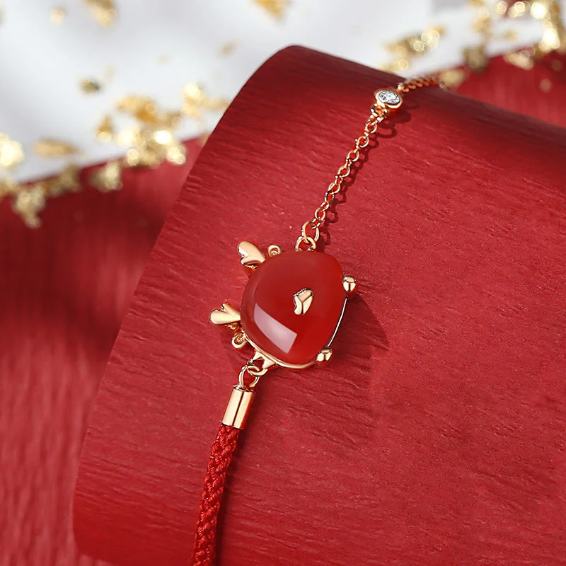 Buddha Stones 925 Sterling Silver Year of the Dragon Natural Hetian Jade Red Agate Cute Dragon Protection Success Bracelet Necklace Pendant Earrings