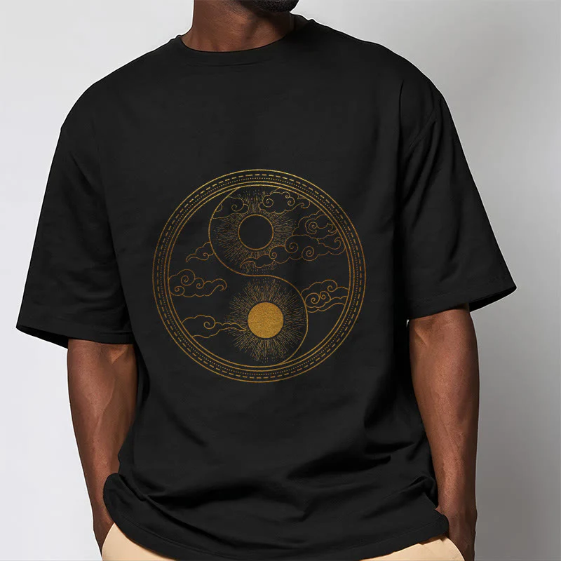 Buddha Stones Yin Yang Sun Auspicious Clouds Tee T-shirt