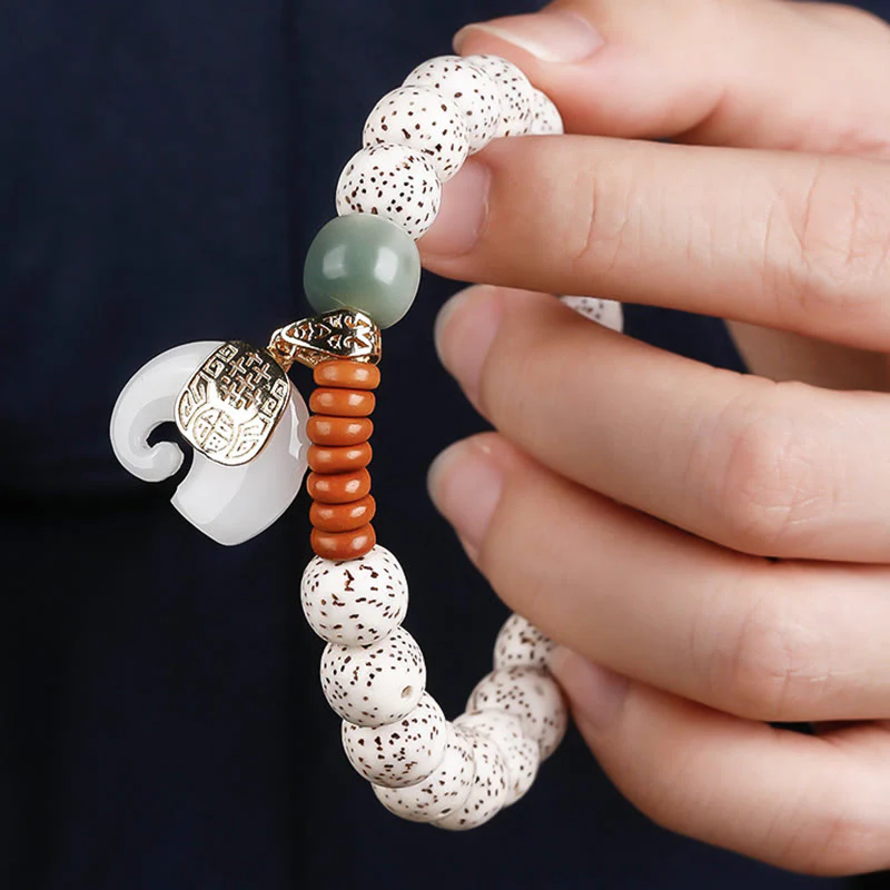 Buddha Stones Hand PolishedStar Moon Bodhi Seed Elephant Pattern Inner Peace Bracelet
