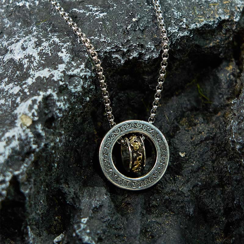 Buddha Stones Double Ring PiXiu Peace Buckle Wealth Rotatable Necklace Pendant