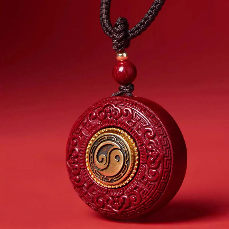 Buddha Stones Natural Cinnabar Om Mani Padme Hum Rotatable Scripture Yin Yang Pattern Blessing Necklace String Pendant
