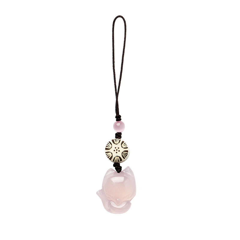 Buddha Stones Natural Chalcedony Fox Harmony Phone Hanging Decoration