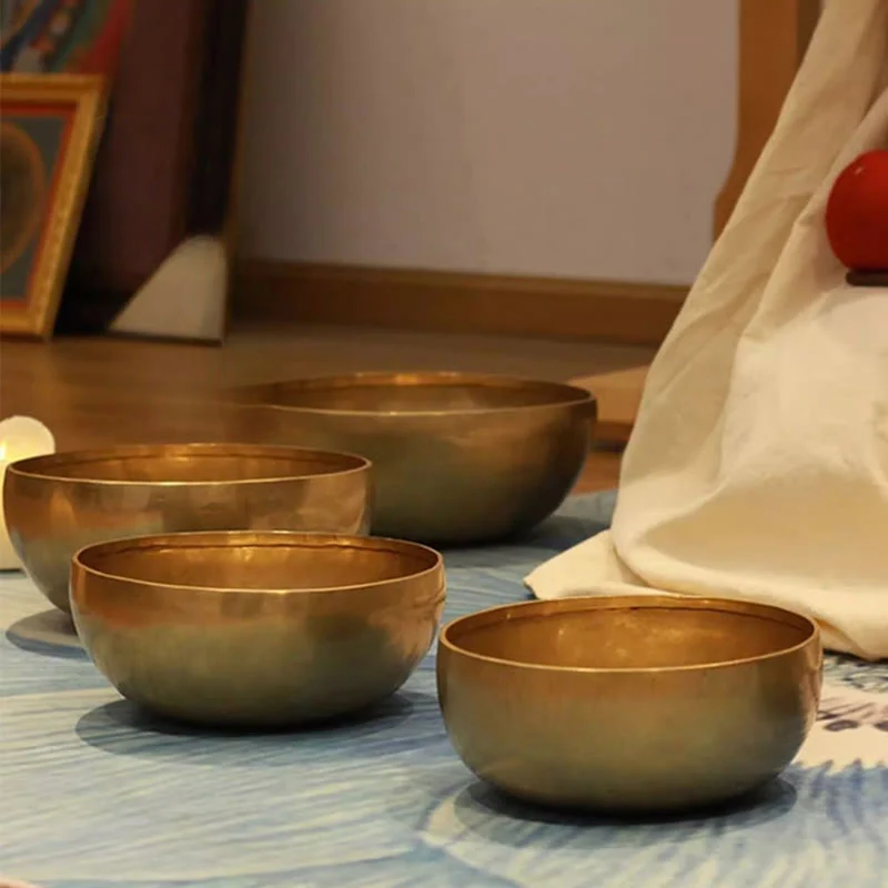 Buddha Stones Handmade Nepal Golden Singing Bowl for Healing and Meditation Sound Bowl Set