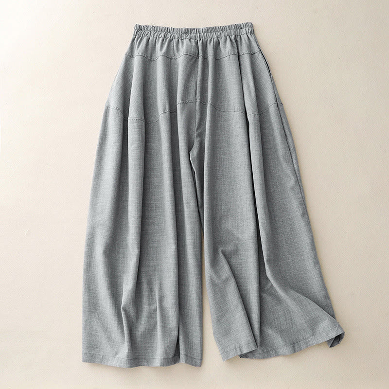 Buddha Stones Plain LightSteelBlue Women's Wide Leg Cotton Linen Pants With Pockets
