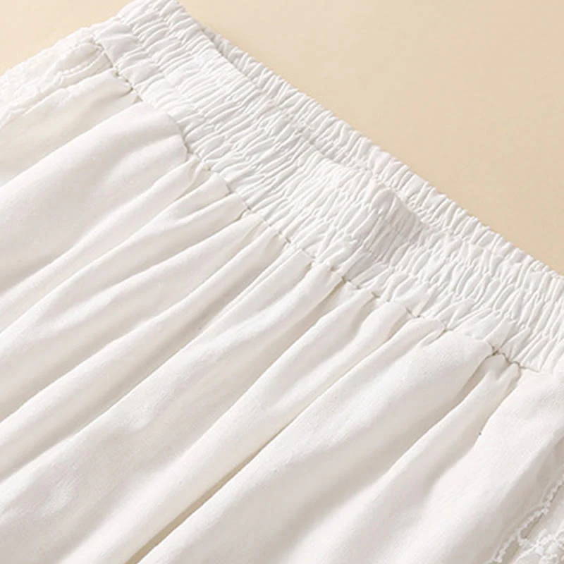 Buddha Stones Plain Lace Women's Harem Cotton Linen Pants With Pockets