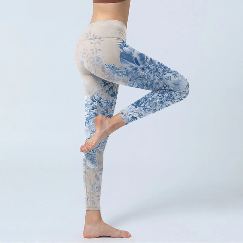 Buddha Stones Rose Daisy Print Gym Leggings Women's Yoga Pants