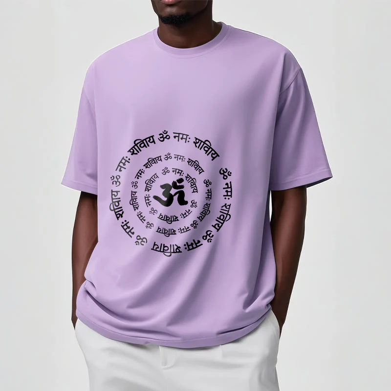 Buddha Stones OM Symbol Sanskrit Mantras Design Cotton Tee T-shirt