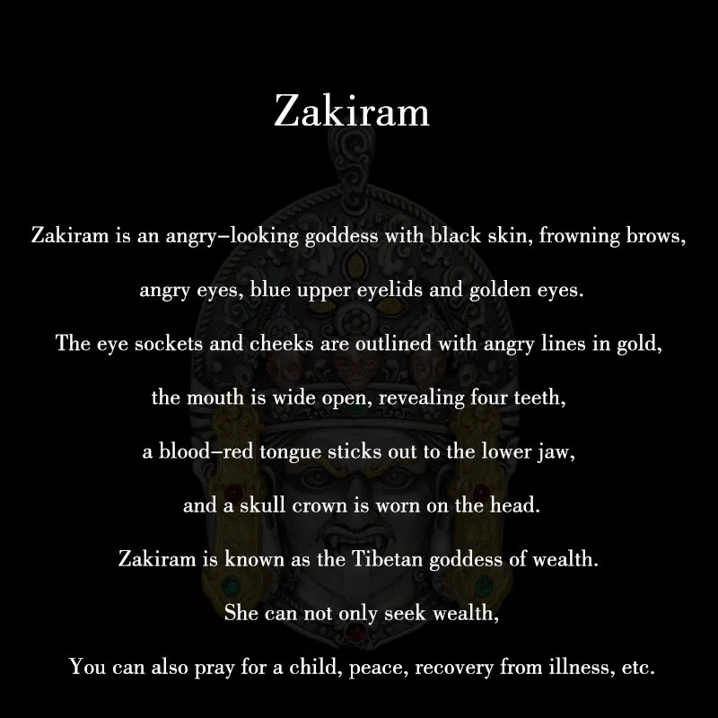 Buddha Stones 925 Sterling Silver Tibetan Zakiram Goddess of Wealth Keep Away Evil Spirits Necklace Pendant