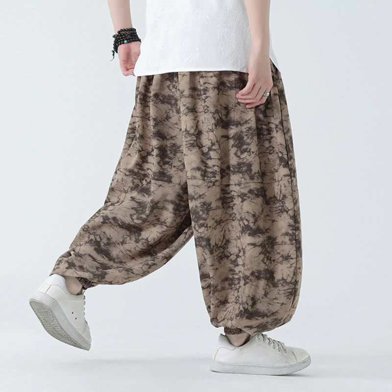 Buddha Stones Retro Casual Drawstring Design Floral Pattern Men's Harem Pants With Pockets