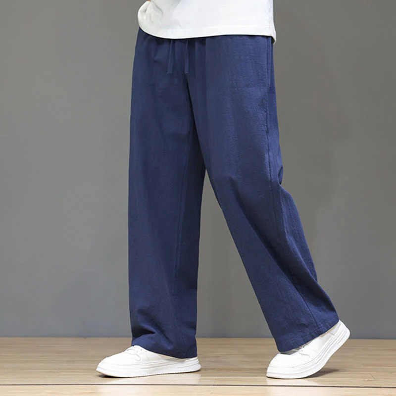 Buddha Stones Summer Men's Linen Straight Leg Pants With Pockets