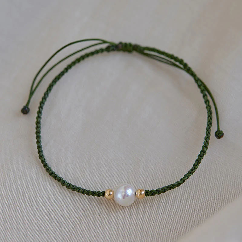 Buddha Stones Natural Pearl Bead Luck Braid String Bracelet