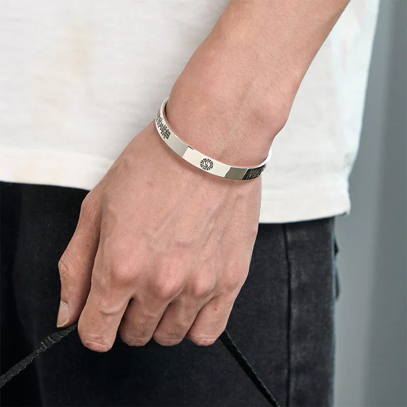 Buddha Stones Bagua mantra Symbol Copper Plated Silver Wealth Bracelet Bangle