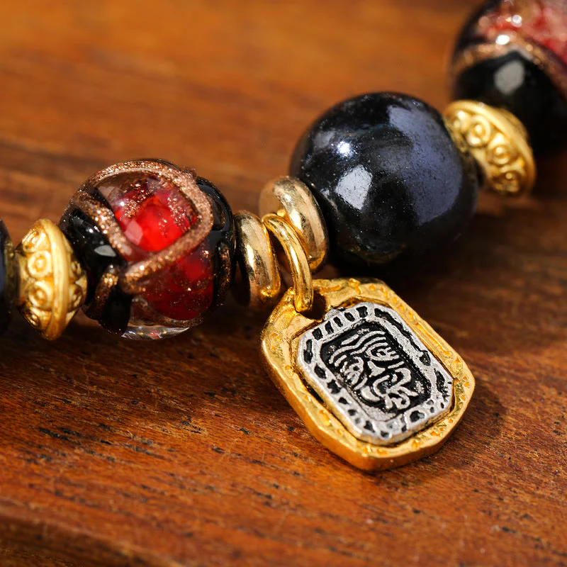 Buddha Stones Tibetan Zakiram Goddess of Wealth Liuli Glass Incense Ash Porcelain Bead Luck Bracelet (Extra 30% Off | USE CODE: FS30)