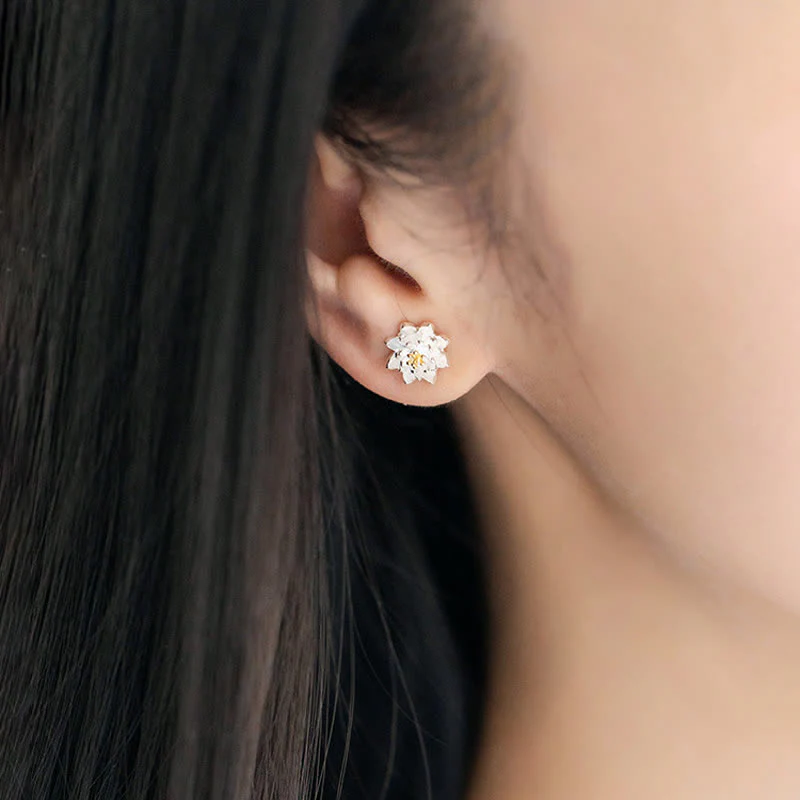 Buddha Stones 925 Sterling Silver Lotus Flower Balance Earrings