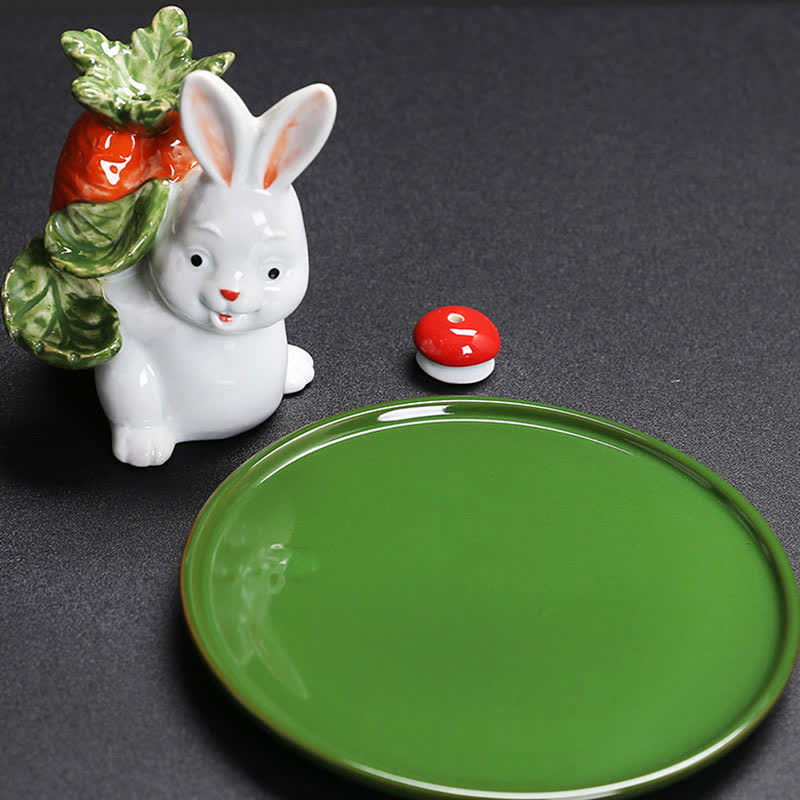 Year of the Rabbit Carrot Mushrooms Rabbit Ceramic Bunny Blessing Incense Burner (Extra 30% Off | USE CODE: FS30)