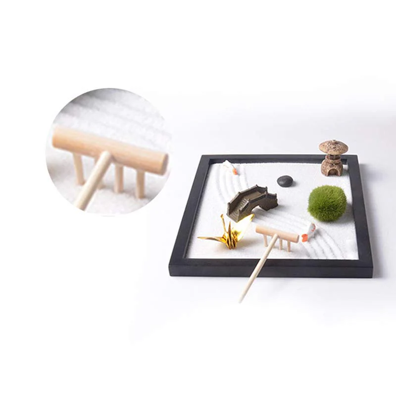 Buddha Stones Koi Fish Small Bridge Grass Landscape Peace Meditation Zen Garden Decoration