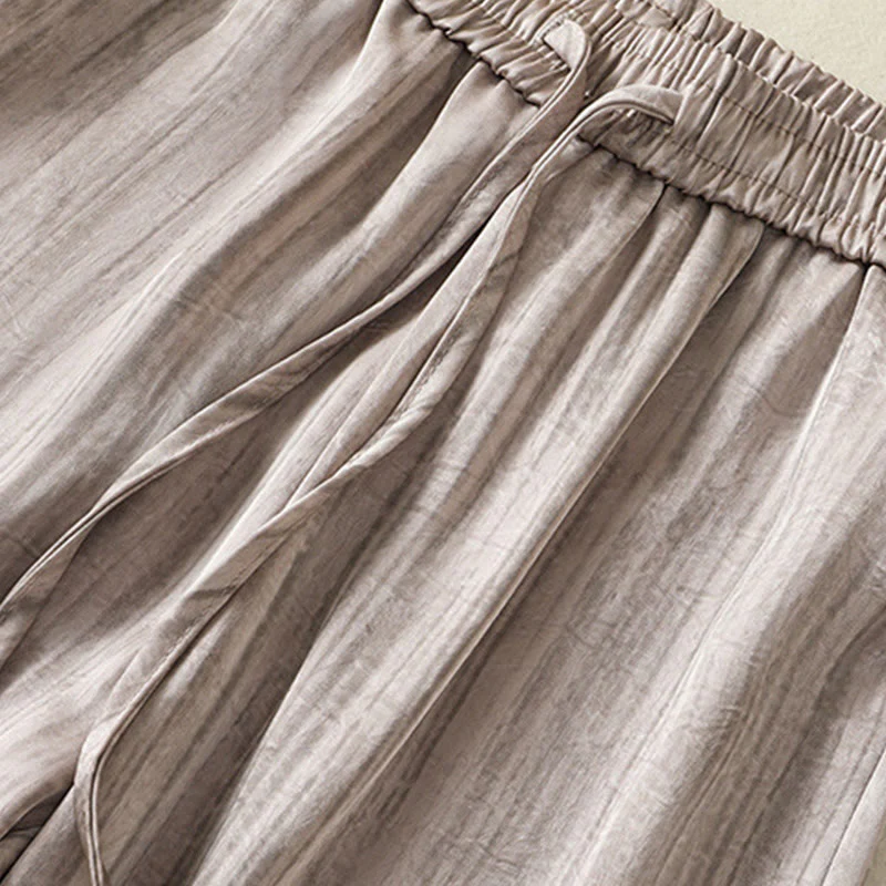 Buddha Stones Artistic Casual Vertical Lines Pattern Drawstring Ankle-length Women's Pants With Pockets