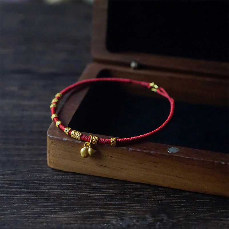 Buddha Stones 999 Gold Small Gourd Charm Handmade Luck Strength Rope Bracelet