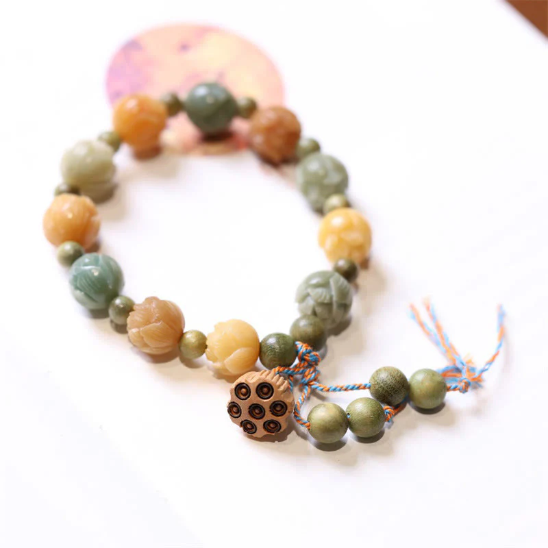 Buddha Stones Bodhi Seed Lotus Green Sandalwood Wisdom Harmony Bracelet