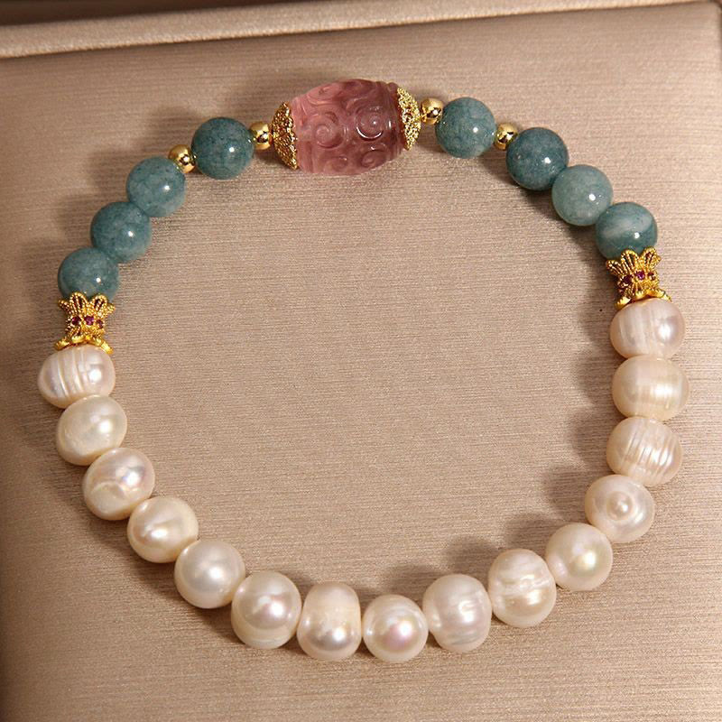 Buddha Stones Pearl Jade Strawberry Quartz Purity Bracelet