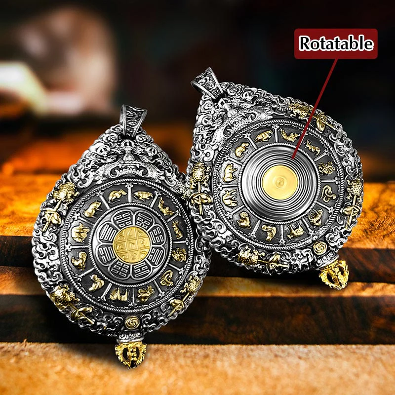 Buddha Stones Chinese Zodiac Natal Buddha Thangka Nine Palaces Eight Diagrams Wealth Rotatable Necklace Pendant