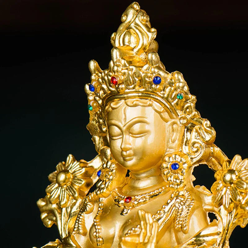 Buddha Stones Bodhisattva White Tara Hope Protection Gold Plated Statue Decoration