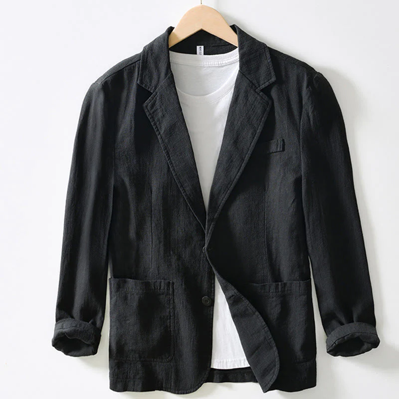 Buddha Stones Long Sleeve Button Placket Design Men's Cotton Linen Jacket Shirt With Pockets